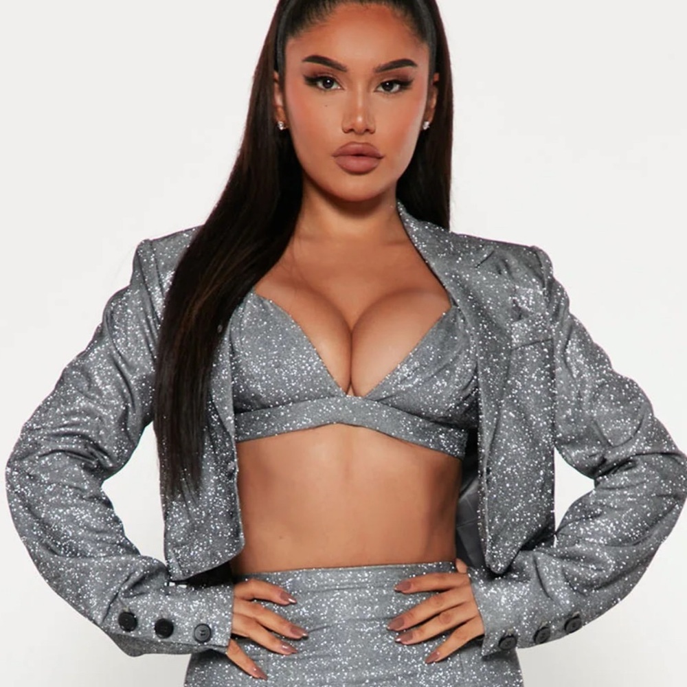 Fashion nova Social Network Glitter 2 piece Set - Charcoal